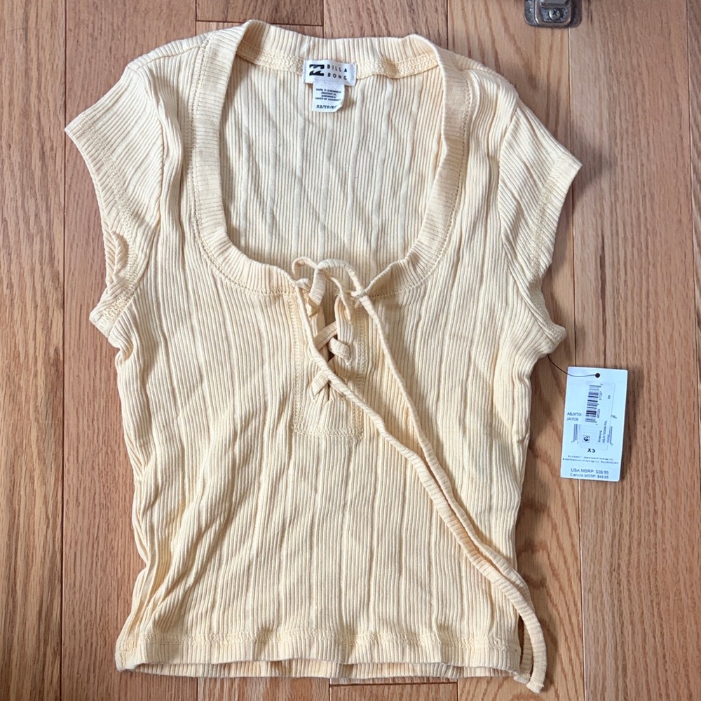 Billabong Jayde Rib Cotton -  Women's Light Yellow Ribbed Top - size XS - Picture 1 of 4